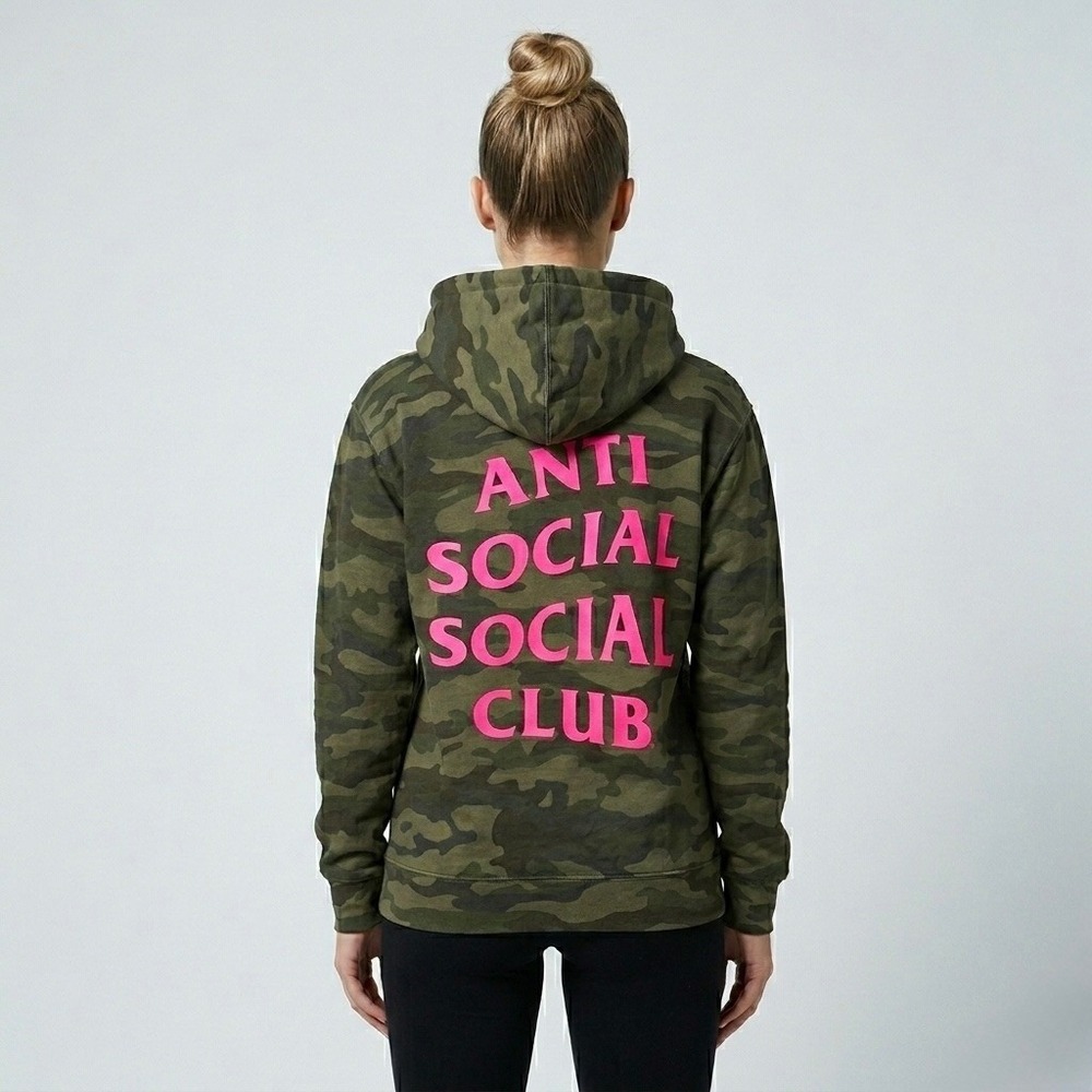 Anti Social Social Club ASSC Camo Pullover Hoodie Green Streetwear Unisex XS S